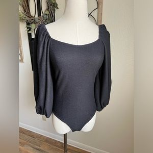 Black Puffed Sleeve Bucketlist Bodysuit - New with Tags